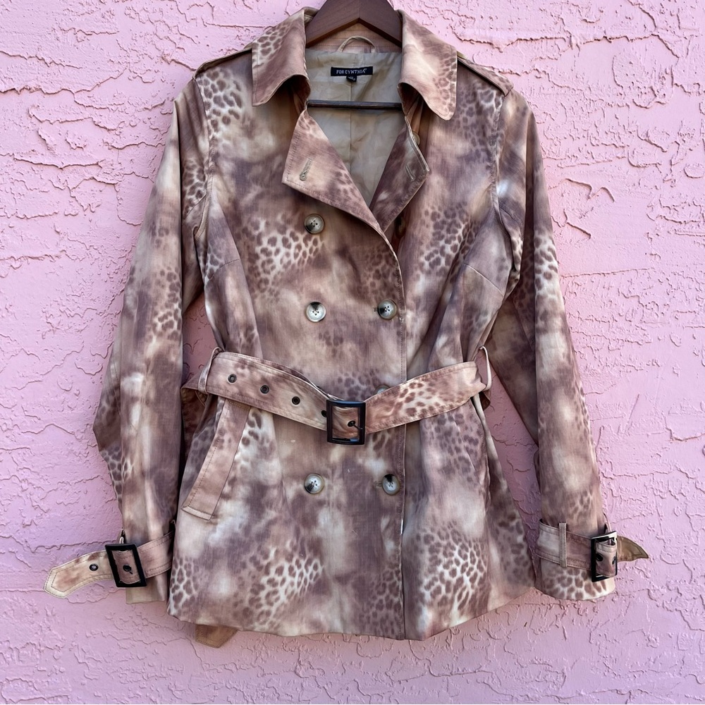 For Cynthia Double Breasted Jacket Coat Animal Print Leopard Size Medium